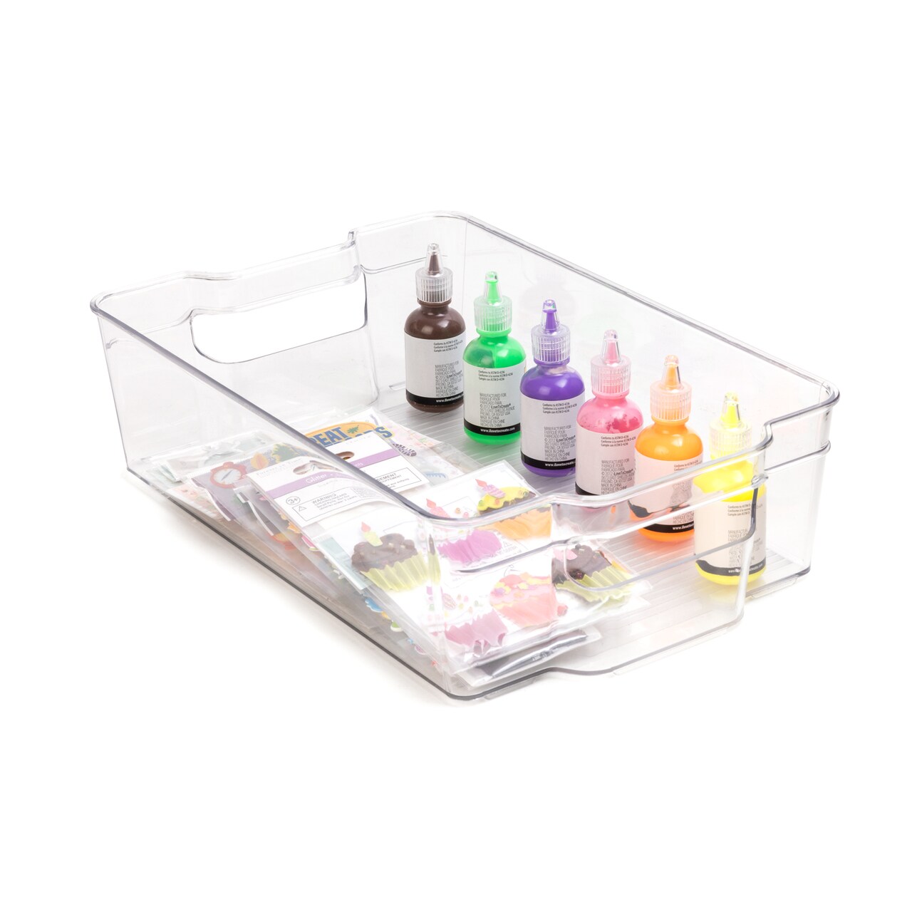 Smart Design Stackable Set of 4 Refrigerator Bins with Handle - 8 x 12 Inch - Clear